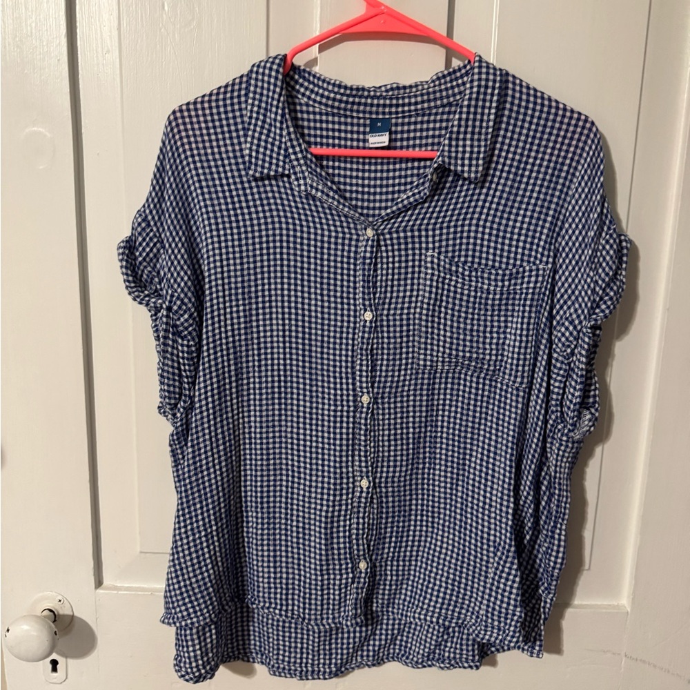 Old Navy- Blue and White Gingham Button-Up Shirt (Sleeveless)